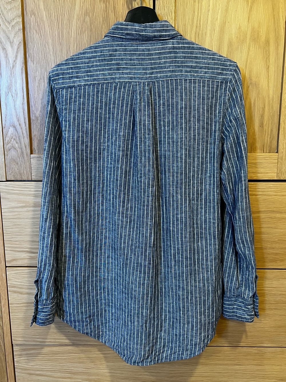 Quince Women’s Linen Long Sleeve Shirt Chambray Blue Stripe Size Small Coastal - Picture 6 of 6